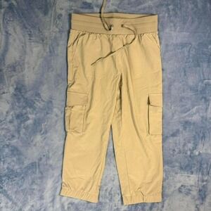 Kyodan tan cargo pants with adjustable waist and cuffs. Women Size S